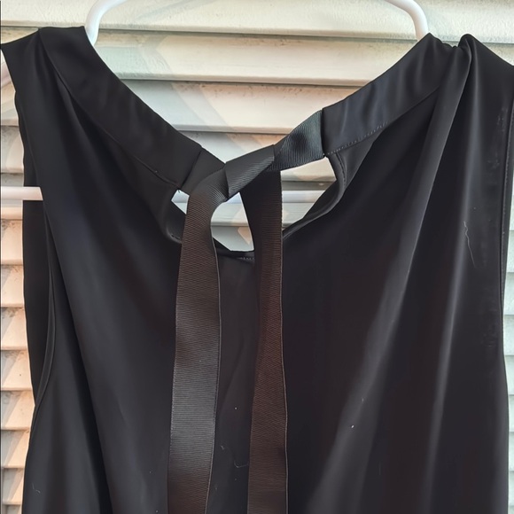 41 Hawthorn Tops - Elegant Black Drapey Blouse Keyhole cutout in front and in back with ribbon tie.